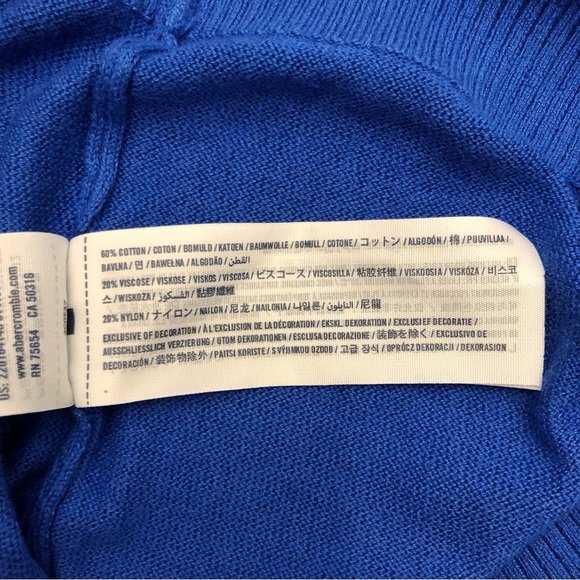 NWT Abercrombie & Fitch Relaxed Fit Casual Royal Blue V Neck Long Sleeve Sweater - Picture 8 of 14
